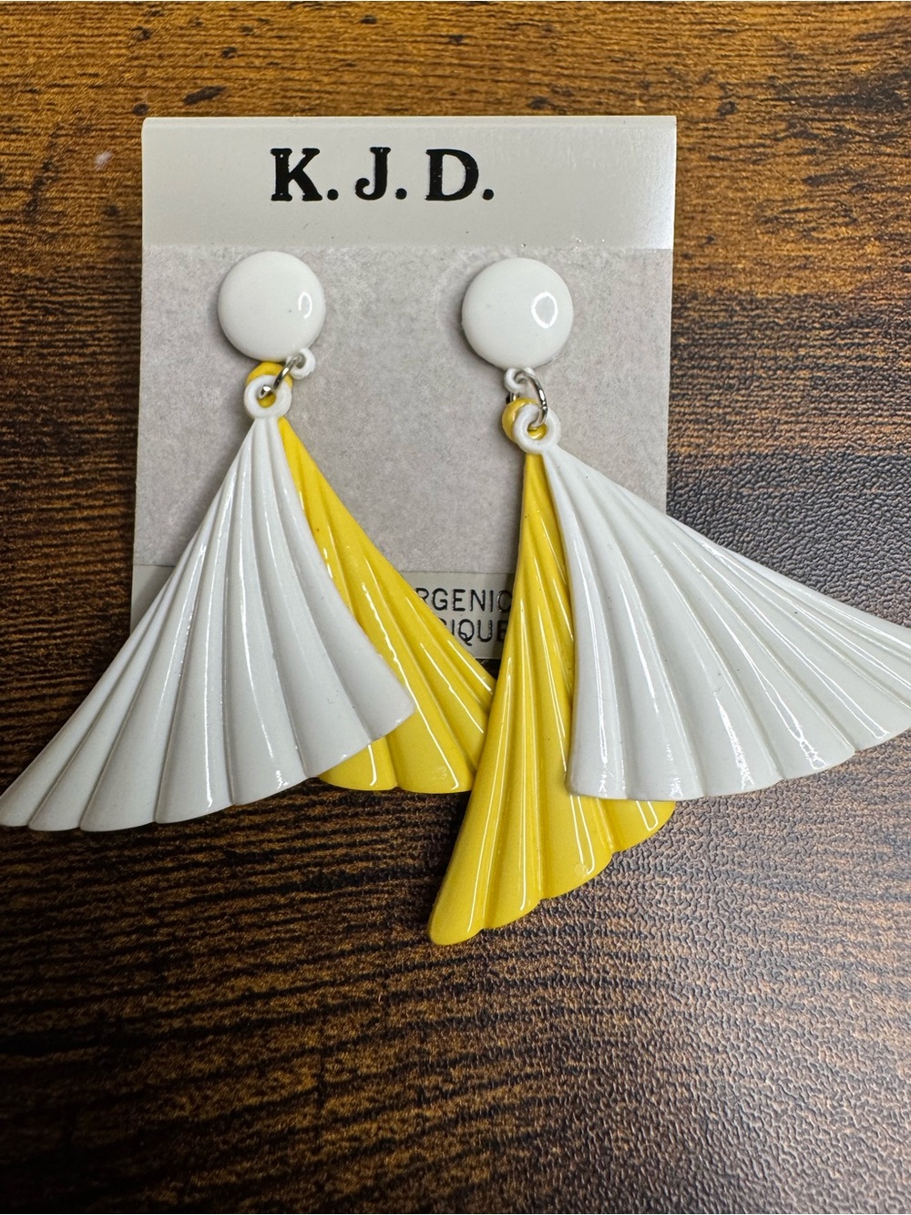 Vintage Yellow & White Fan Drop Earrings by K.J.D.